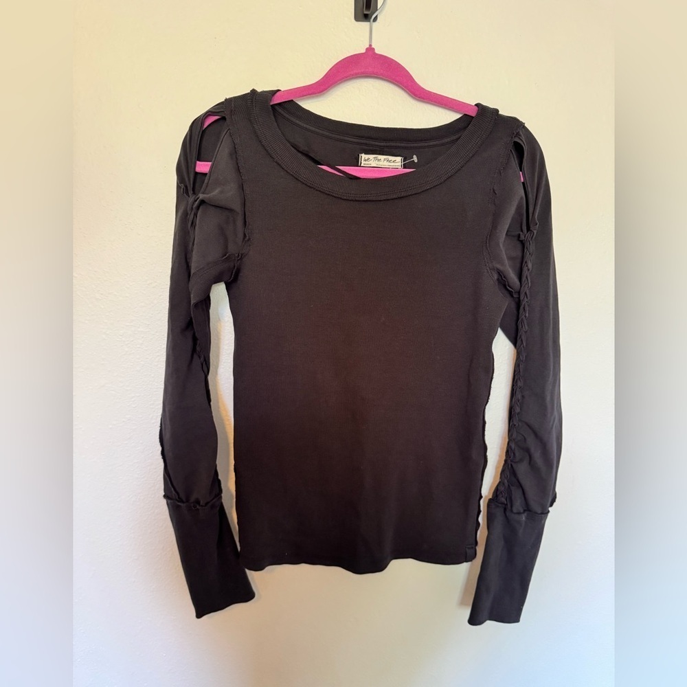 NEW We the Free People Daisy Chain Long Sleeve Braided Fitted Black Medium NWOT - Picture 3 of 8